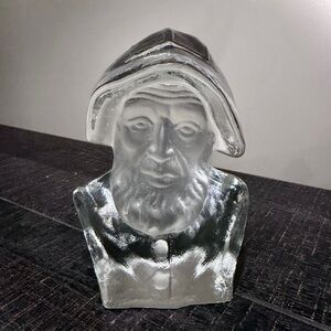 Vtg Viking Glass Fisherman Bookend Paperweight Frosted Sculpture Nautical 70’s